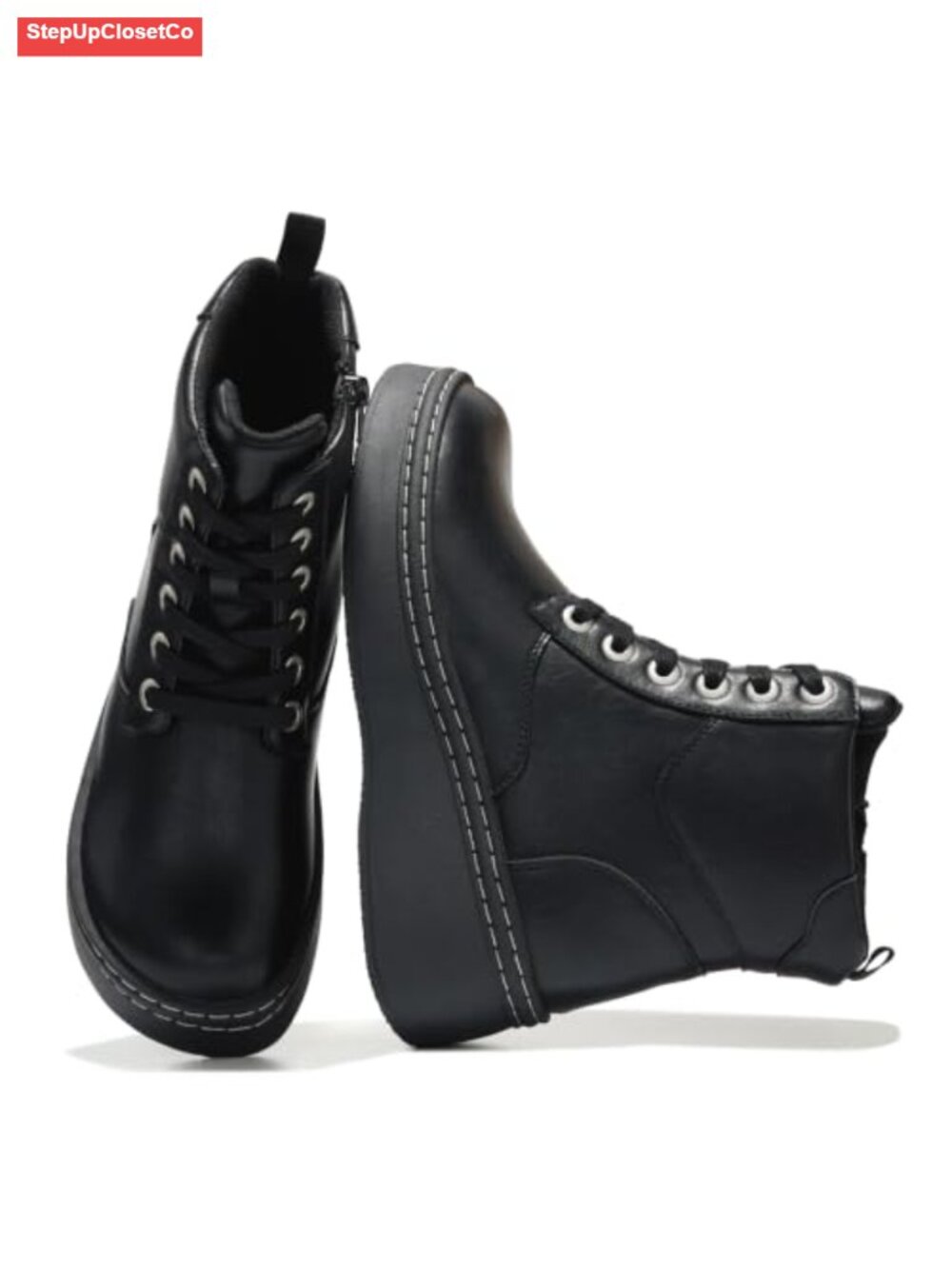 Genuine Leather Platform Ankle Boots Combat Booties Inside Zip